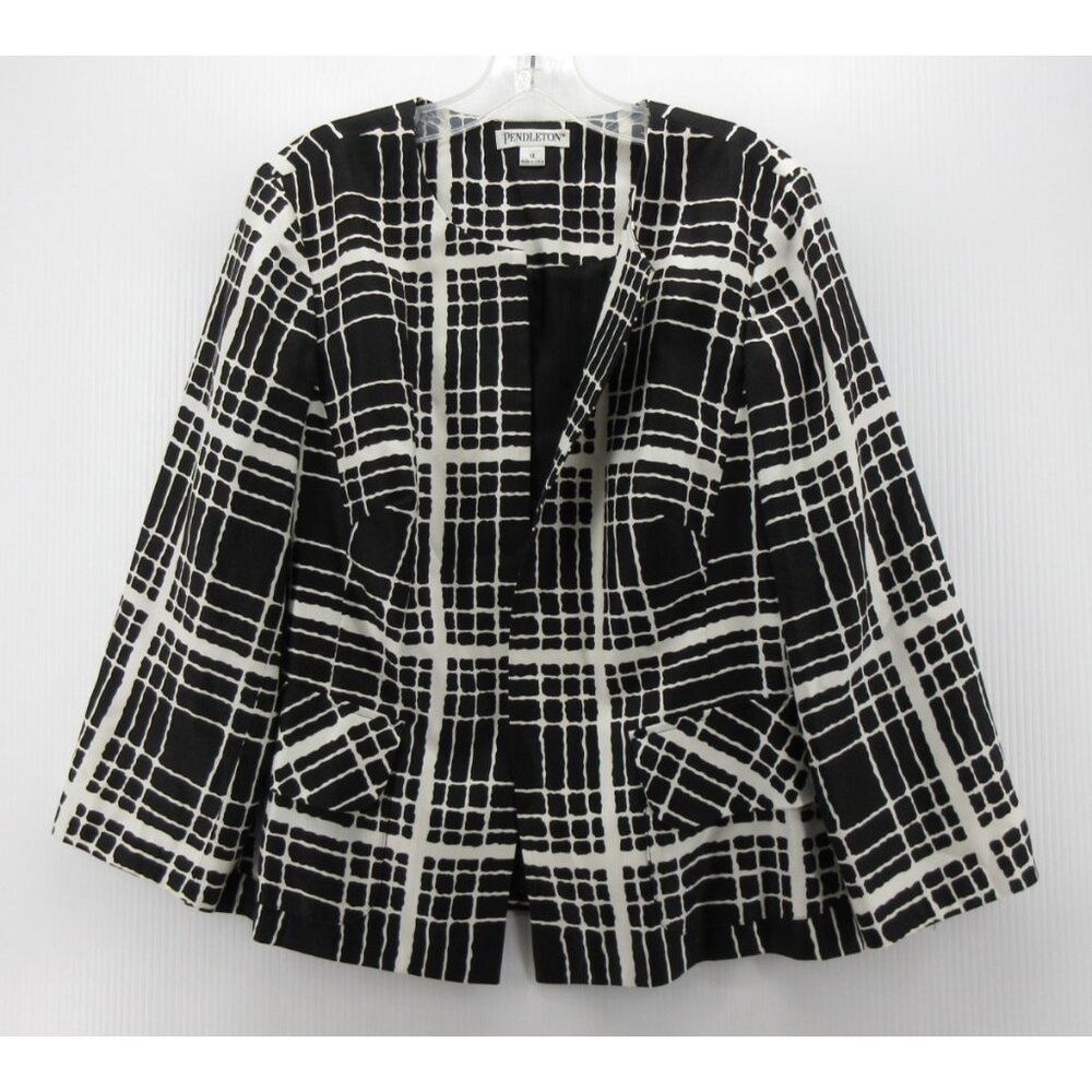 Pendleton Blazer 14 Silk Open Jacket Coat Plaid Career Office *